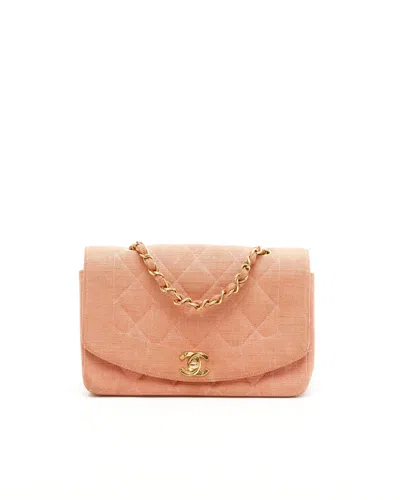 Pre-owned Chanel Small Diana Linen Single Flap Bag In Pink