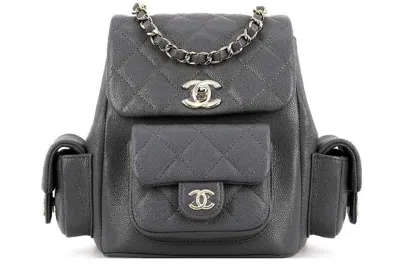 Pre-owned Chanel Small Duma 23k Grained Calfskin Backpack Dark Grey (as4399)