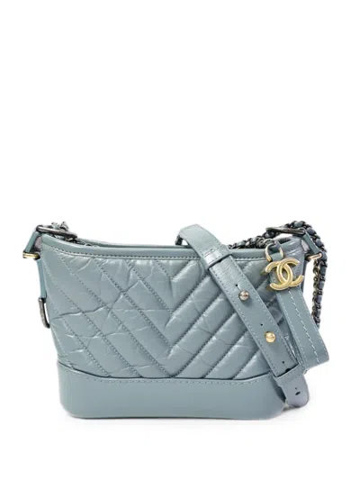 Pre-owned Chanel Small Gabrielle Chevron Crossbody Bag In Blue