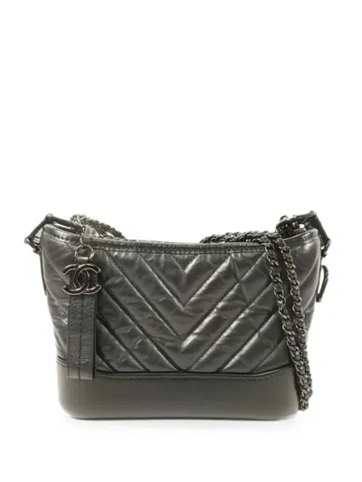 Pre-owned Chanel Small Gabrielle Chevron-quilted Shoulder Bag In Black