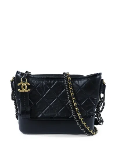 Pre-owned Chanel Small Gabrielle Diamond-quilted Shoulder Bag In Black