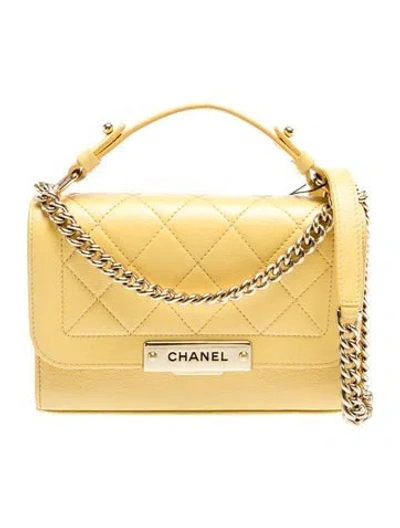 Pre-owned Chanel Small Label Click Flap Bag In Yellow