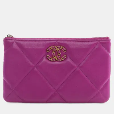 Pre-owned Chanel Small Lambskin 19 O Case Pouch In Purple