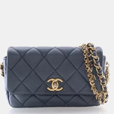 Pre-owned Chanel Small Lambskin Charms Chain Flap Bag In Black