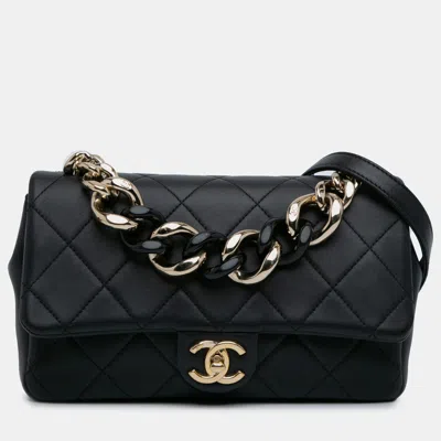 Pre-owned Chanel Small Lambskin Elegant Chain Single Flap In Black