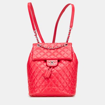 Pre-owned Chanel Small Lambskin Urban Spirit Backpack In Red