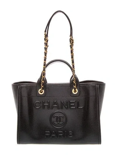 Pre-owned Chanel Small Leather Deauville Tote W/ Tags In Black