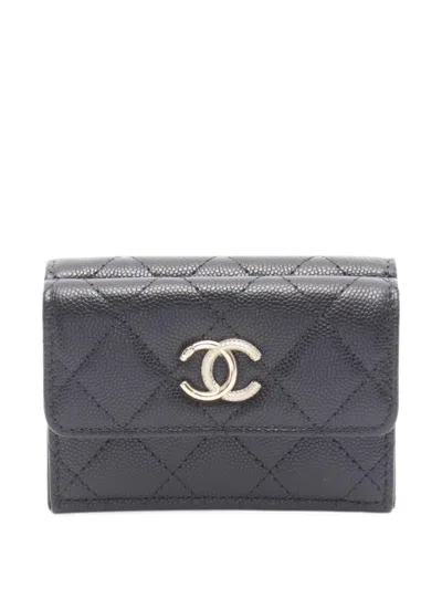 Pre-owned Chanel Small Matelassé Caviar Flap Wallet In Black