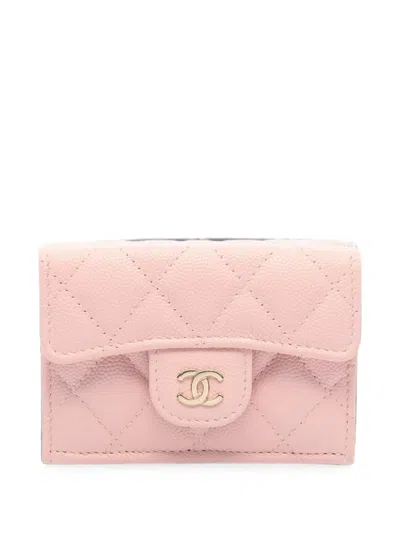 Pre-owned Chanel Small Matelassé Caviar Leather Wallet In Pink