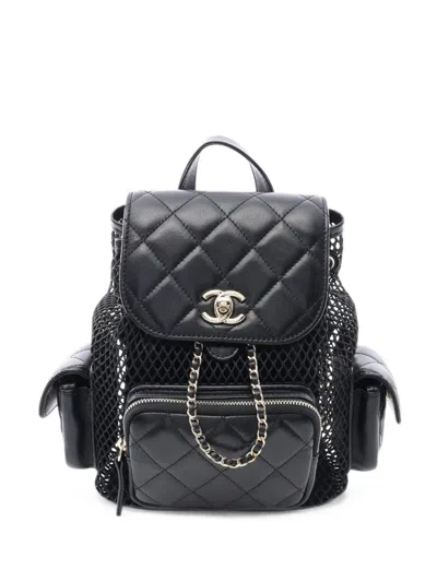 Pre-owned Chanel Small Matelassé Chain Backpack In Black