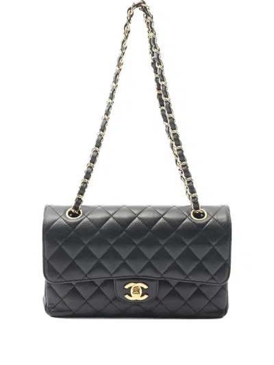 Pre-owned Chanel Small Matelasse Double-flap Chain Shoulder Bag In Black