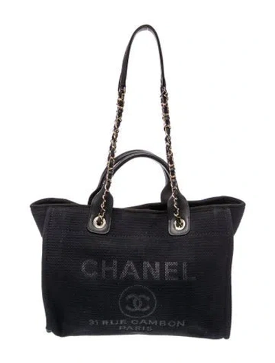 Pre-owned Chanel Small Mixed Fibers Deauville Shopping Tote In Black