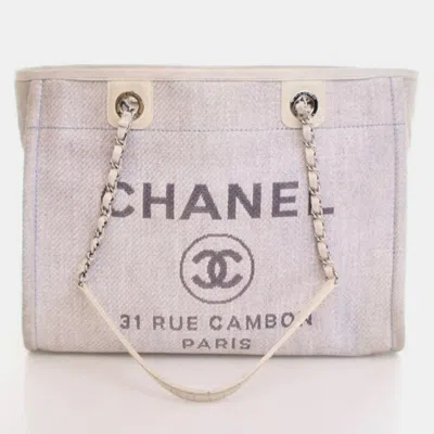 Pre-owned Chanel Small Mixed Fibers Deauville Tote In Gray