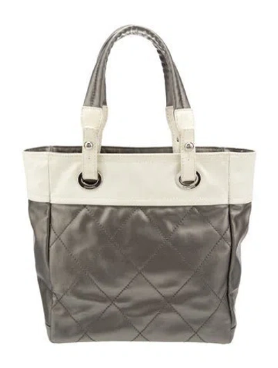 Pre-owned Chanel Small Paris-biarritz Tote In Grey/neutrals/white