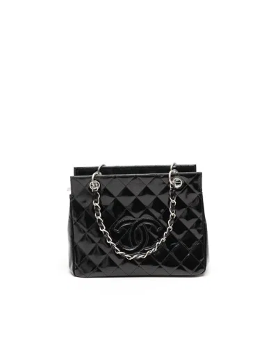 Pre-owned Chanel Small Patent Gst Grand Shopping Tote Bag In Black