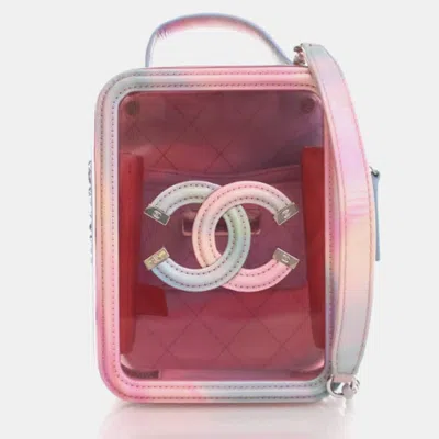 Pre-owned Chanel Small Pink Pvc Filigree Vertical Vanity Case