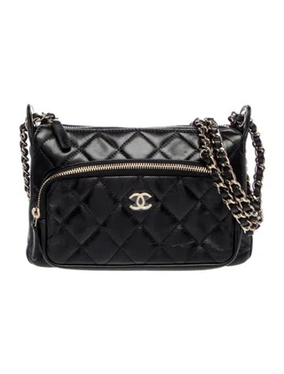 Pre-owned Chanel Small Preppy Pocket Clutch W/ Chain In Black