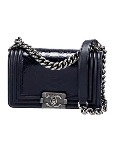 Pre-owned Chanel Small Python Boy Bag In Blue