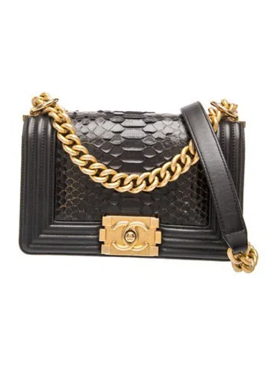 Pre-owned Chanel Small Python Boy Flap Bag In Black