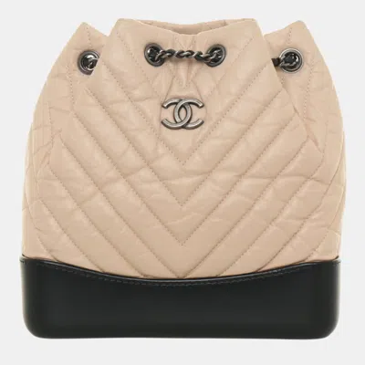 Pre-owned Chanel Small Quilted Gabrielle Backpack In Sand