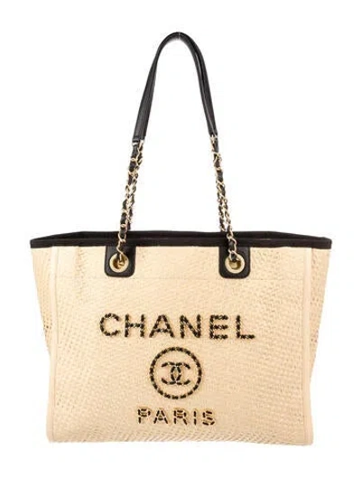Pre-owned Chanel Small Raffia Deauville Shopping Bag In Neutral