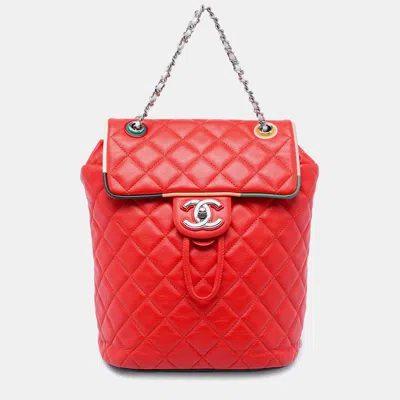 Pre-owned Chanel Small Red Lambskin Cuba Color Urban Spirit Backpack Bag