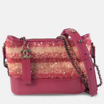 Pre-owned Chanel Small Sequin Gabrielle Crossbody In Pink