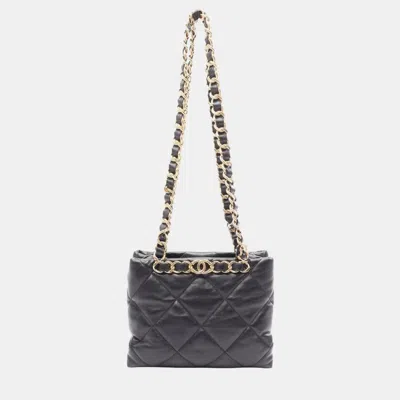 Pre-owned Chanel Small Shopping Quilted Black Lambskin Tote Bag