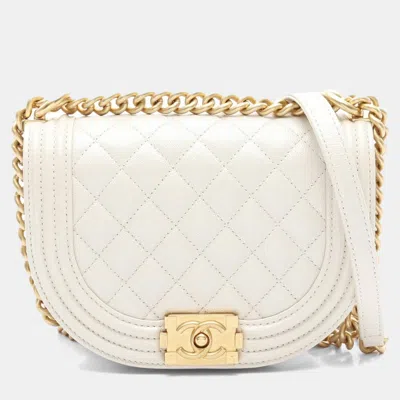 Pre-owned Chanel Small Shoulder Bag Leather White Ghw Cc