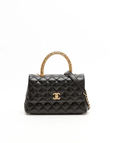 Pre-owned Chanel Small Signature Coco Handle Bag In Black