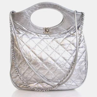 Pre-owned Chanel Small Silver Crinkled Calfskin 31