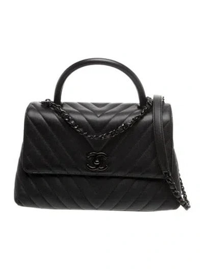 Pre-owned Chanel Small So Black Chevron Coco Handle Bag