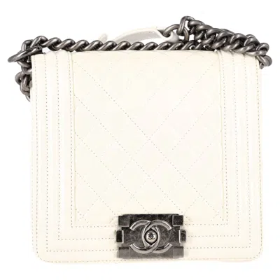 Pre-owned Chanel Small Square Boy Flap Bag In Cream Quilted Lambskin Leather In White