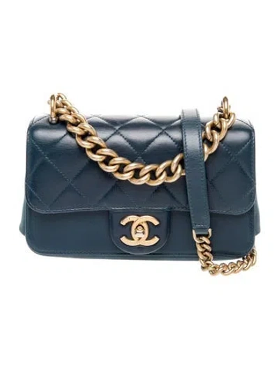 Pre-owned Chanel Small Straight-lined Flap Bag In Blue