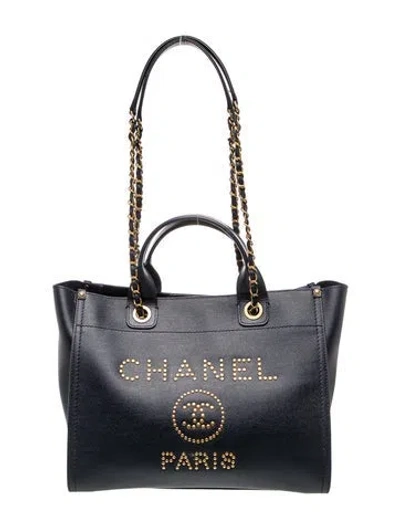 Pre-owned Chanel Small Studded Deauville Tote In Blue