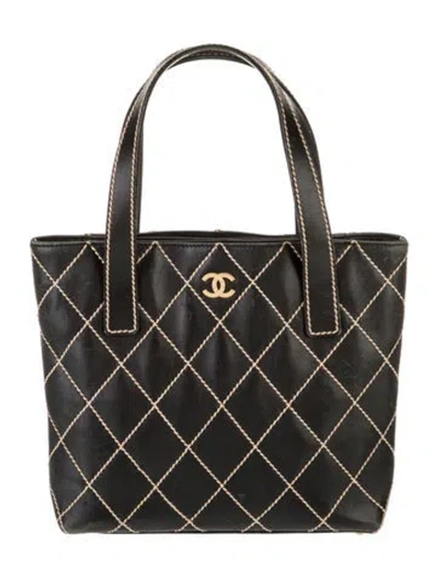 Pre-owned Chanel Small Surpique Tote In Black