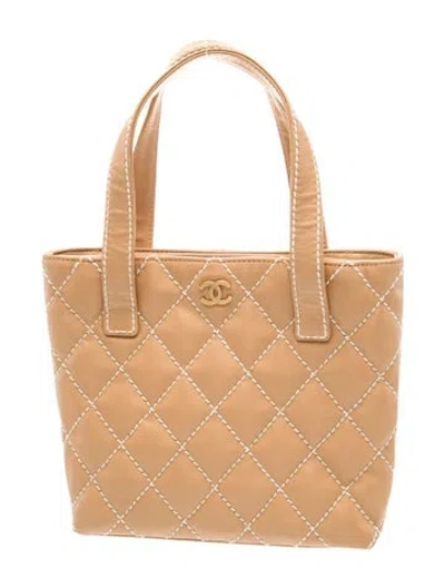 Pre-owned Chanel Small Surpique Tote In Neutral