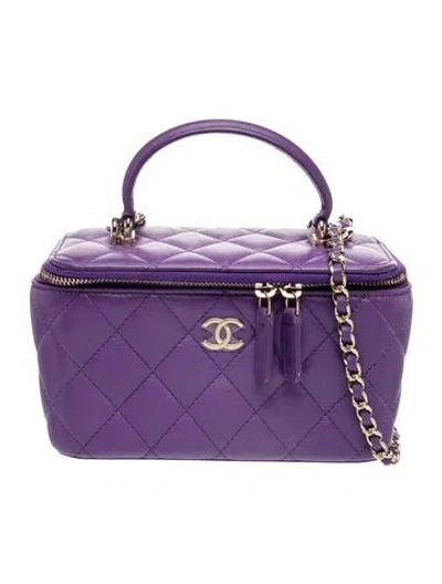 Pre-owned Chanel Small Top Handle Vanity Case W/chain In Purple
