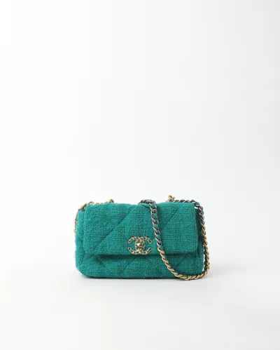 Pre-owned Chanel Small Tweed 19 Bag In Green