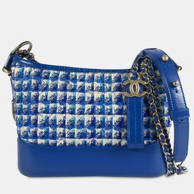 Pre-owned Chanel Small Tweed Gabrielle Hobo In Blue