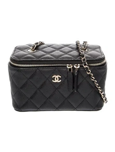 Pre-owned Chanel Small Vanity Case W/ Chain In Black