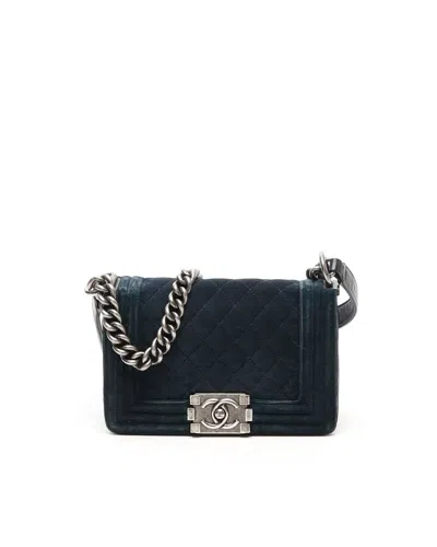 Pre-owned Chanel Small Velvet Boy Bag In Blue