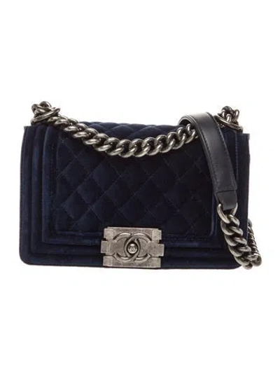 Pre-owned Chanel Small Velvet Boy Bag In Blue