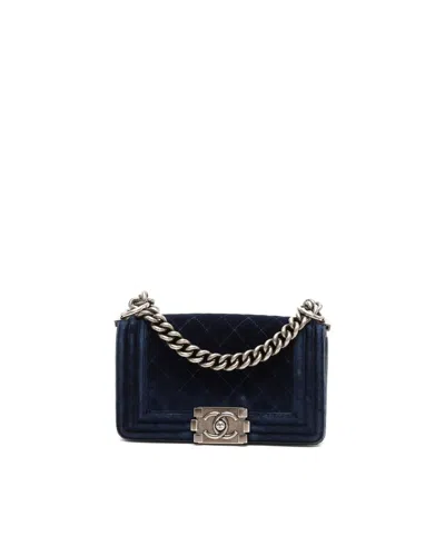Chanel Small Velvet Boy Bag In Navy
