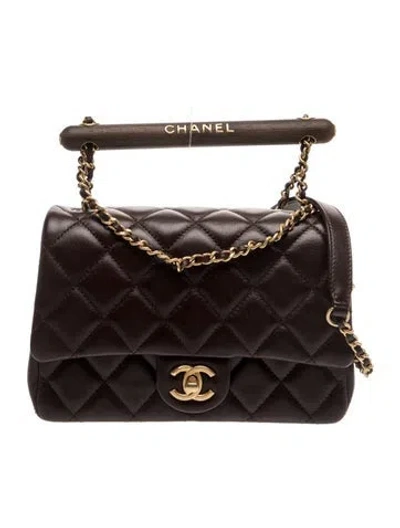 Pre-owned Chanel Small Wenge Wood Flap Bag W/ Tags In Burgundy