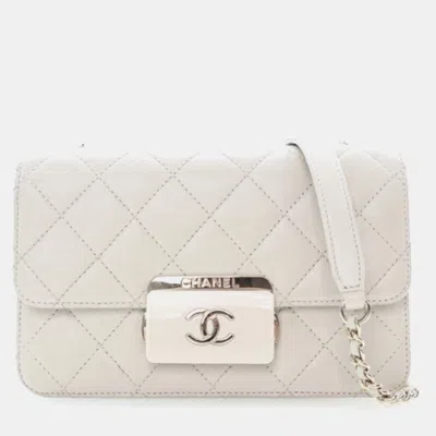 Pre-owned Chanel Small White Sheepskin Beauty Lock Flap Bag