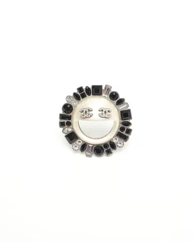 Pre-owned Chanel Smiley Cc Rhinestone Brooch In Multi