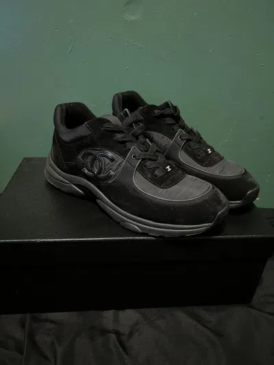 Pre-owned Chanel Sneakers Men Low Top Trainers Size 44 Triple Black