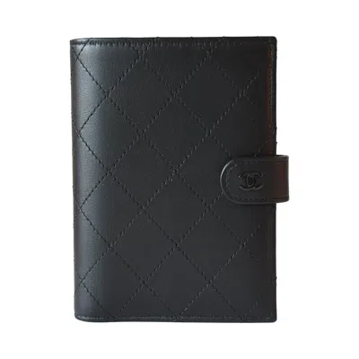 Chanel So Black Calfskin Quilted Passport Holder Wallet Black Hardware Black