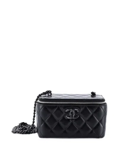 Pre-owned Chanel So Black Classic Vanity Case With Chain Quilted Lambskin Small Pouch